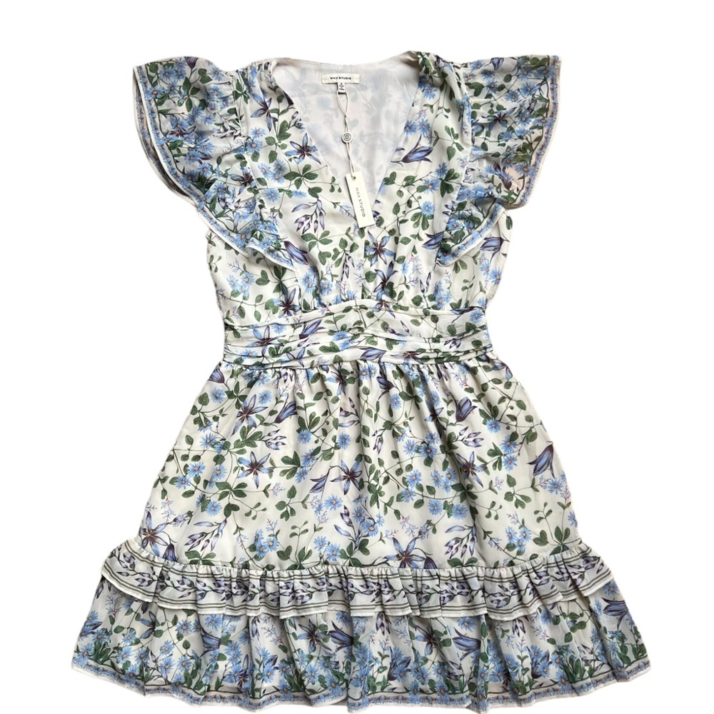 Worn once- Max Studio - V-Neck Flutter Sleeve Floral Mini Dress with Ruffles